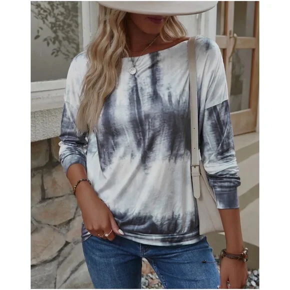 #51 Tie dye Off Shoulder Oversized Top - Picture 2 of 6